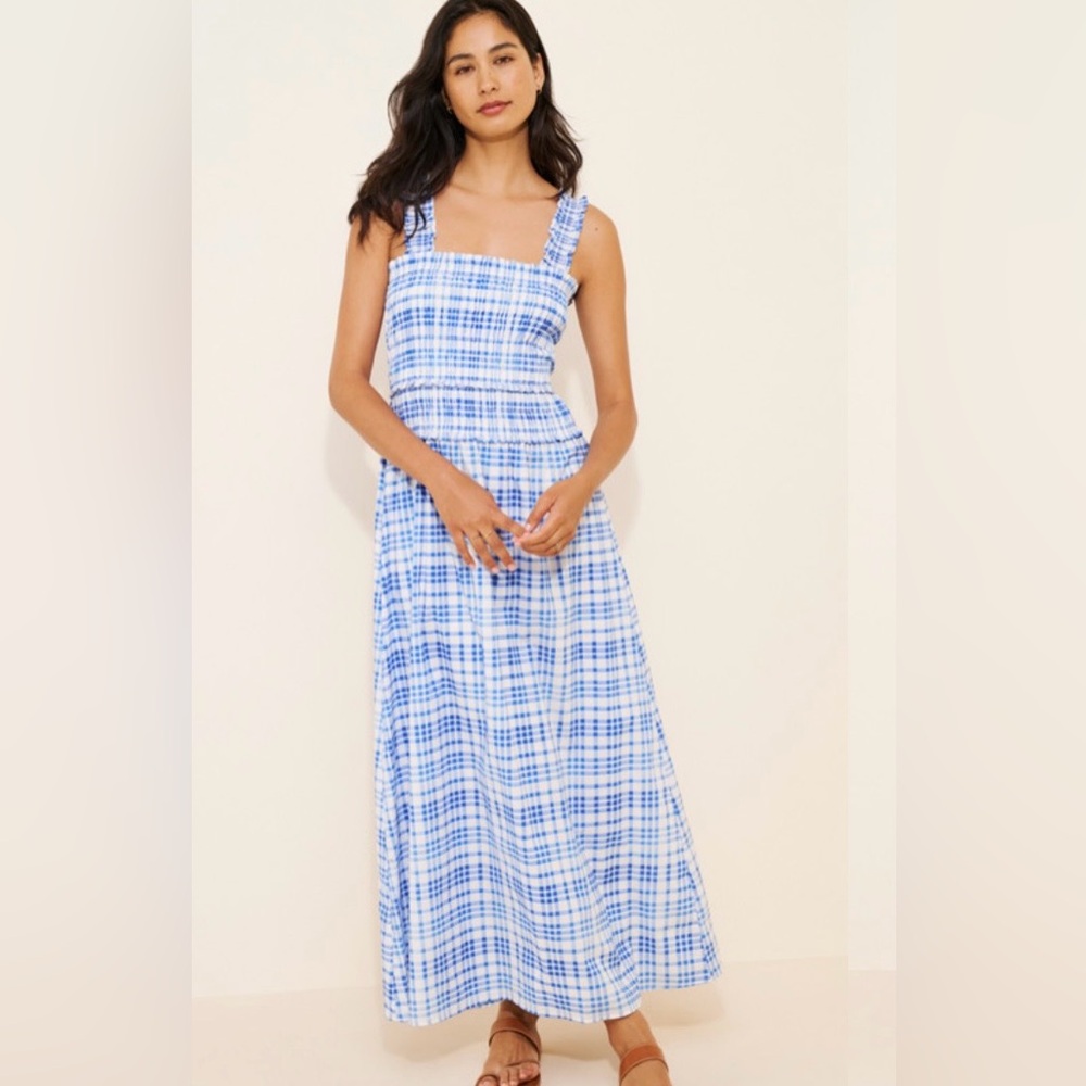 Hill House Home NWT Azalea Maxi Nap Dress blue gingham cottagecore vacation